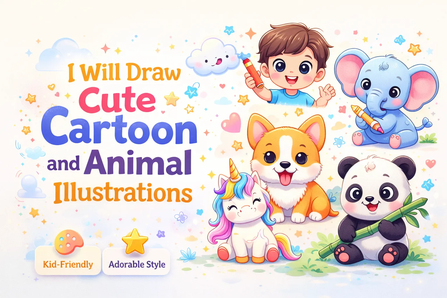 I will draw cute cartoon and animal illustrations